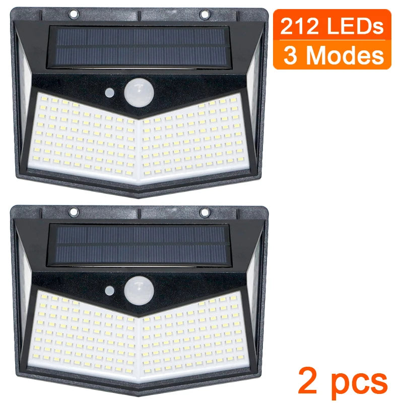 4 Sides 212 LEDs 3 Modes Glow PIR Motion Sensor Solar Wall Lamp Garden Solar Energy Lamp Always On At Night Outdoor Street Light