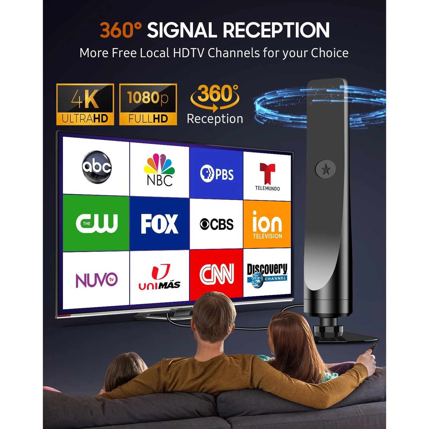 6000 Miles HD TV Antenna for Smart TVs and All Digital TVs with 4K 8K Support and 36DB Signal Booster