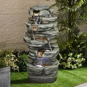 30.7 Inches Outdoor Water Fountain 6-Tiers Rock Waterfall