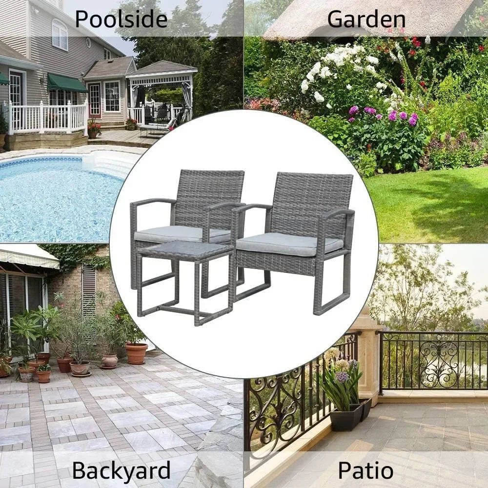 Outdoor Patio Furniture Set, 3 Pieces , Modern Bistro Set with Coffee Table, 3 Pieces Outdoor Patio Furniture Set