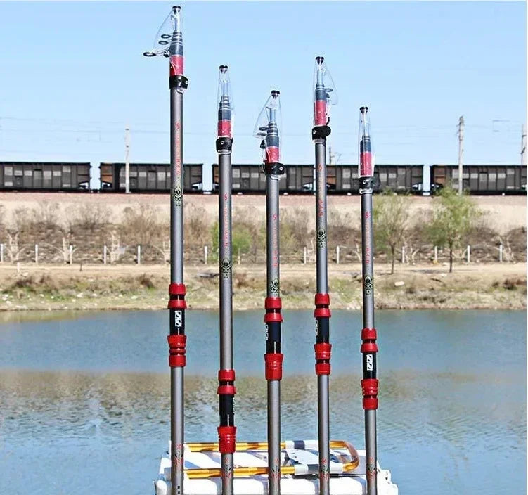 2.7-4.5M Carbon Fishing Rod 100kg Superhard Long Distance Telescopic Sea Boat Fishing Gear