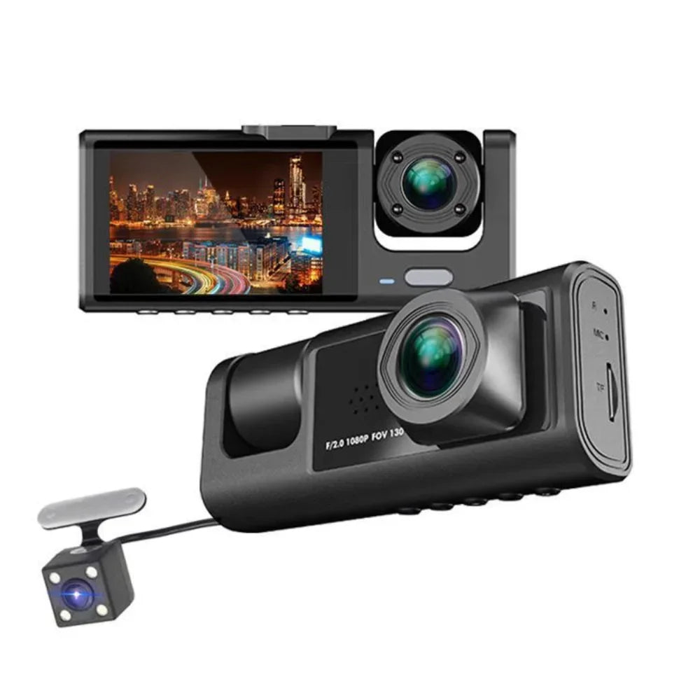 3 Camera Lens Car DVR 3 Channel Dash Cam HD 1080P Dual Lens Dashcam Video Recorder Black Box