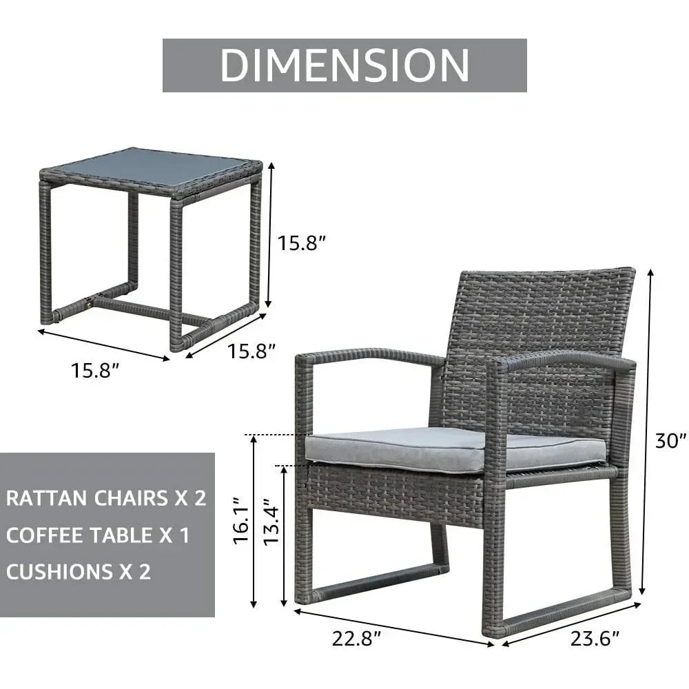 Outdoor Patio Furniture Set, 3 Pieces , Modern Bistro Set with Coffee Table, 3 Pieces Outdoor Patio Furniture Set