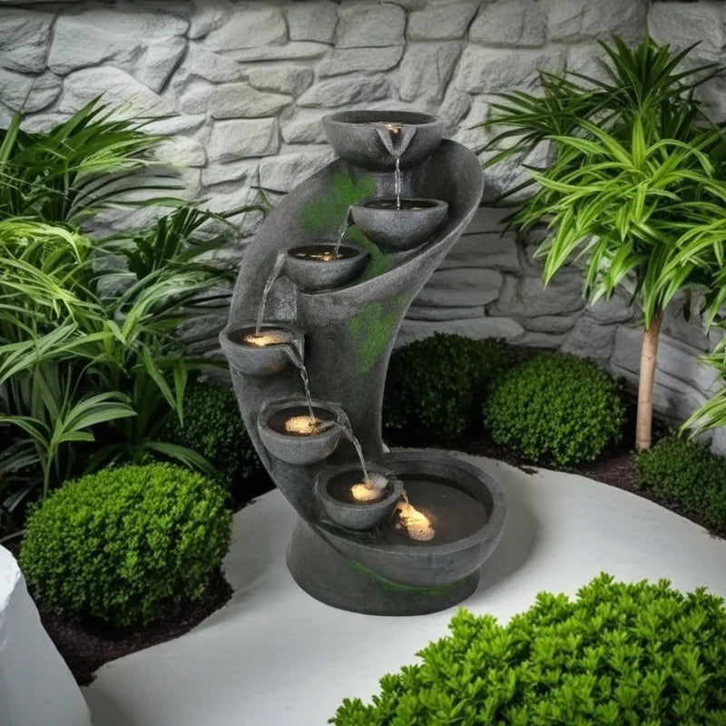 Resin Desktop Indoor Waterfall Fountain LED Tabletop Decor With Stacked Rocks