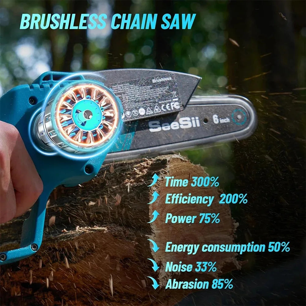 Seesii 6 Inch Brushless Electric Chainsaw Pruner For Tree