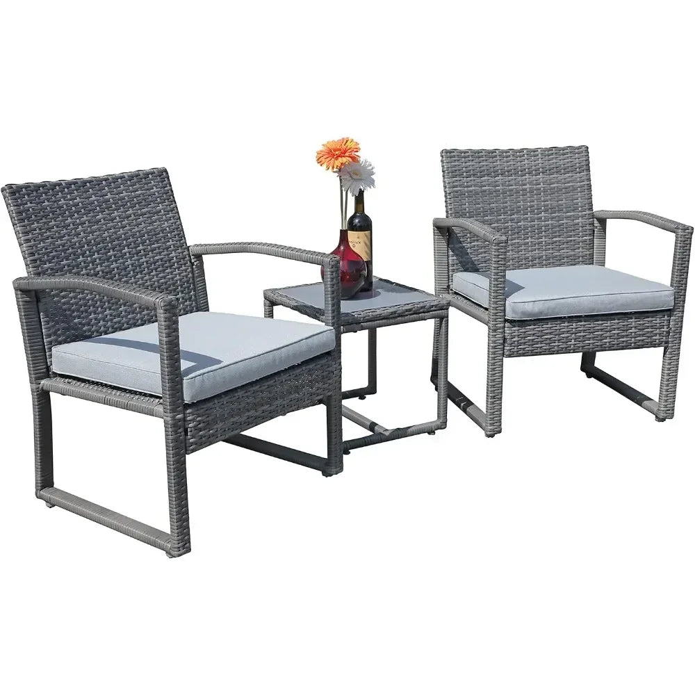 Outdoor Patio Furniture Set, 3 Pieces , Modern Bistro Set with Coffee Table, 3 Pieces Outdoor Patio Furniture Set