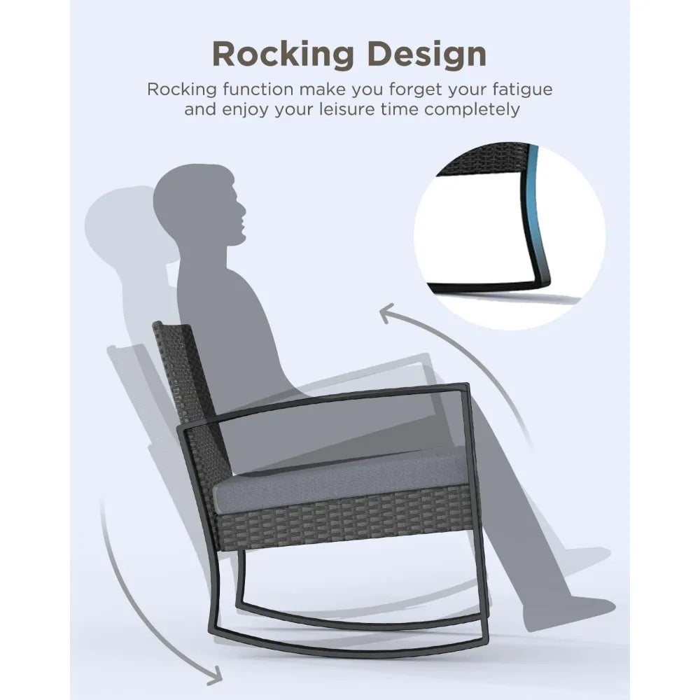 3 Pieces Patio Furniture Set Rocking Bistro Set Outdoor Rattan Conversation