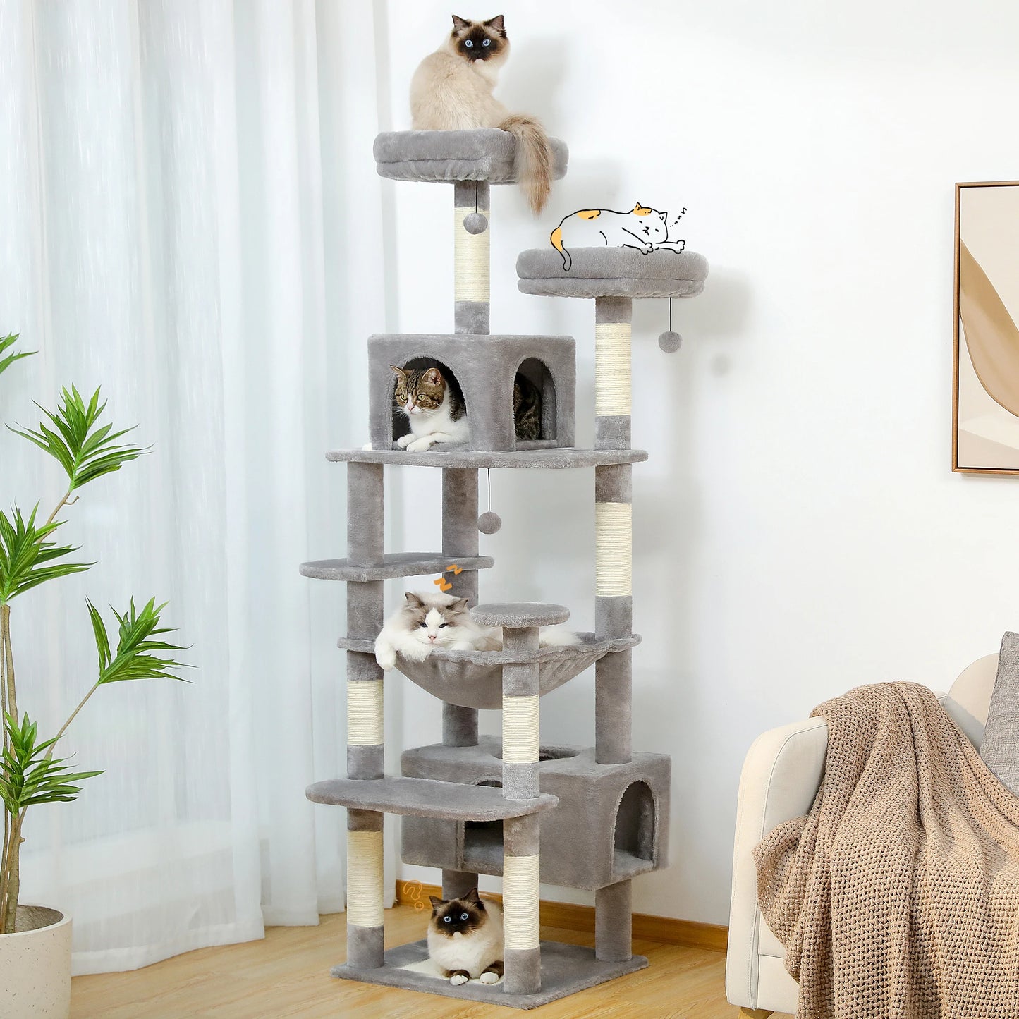 Large Cat Tower With Sisal Posts Multi Level Indoor Cozy