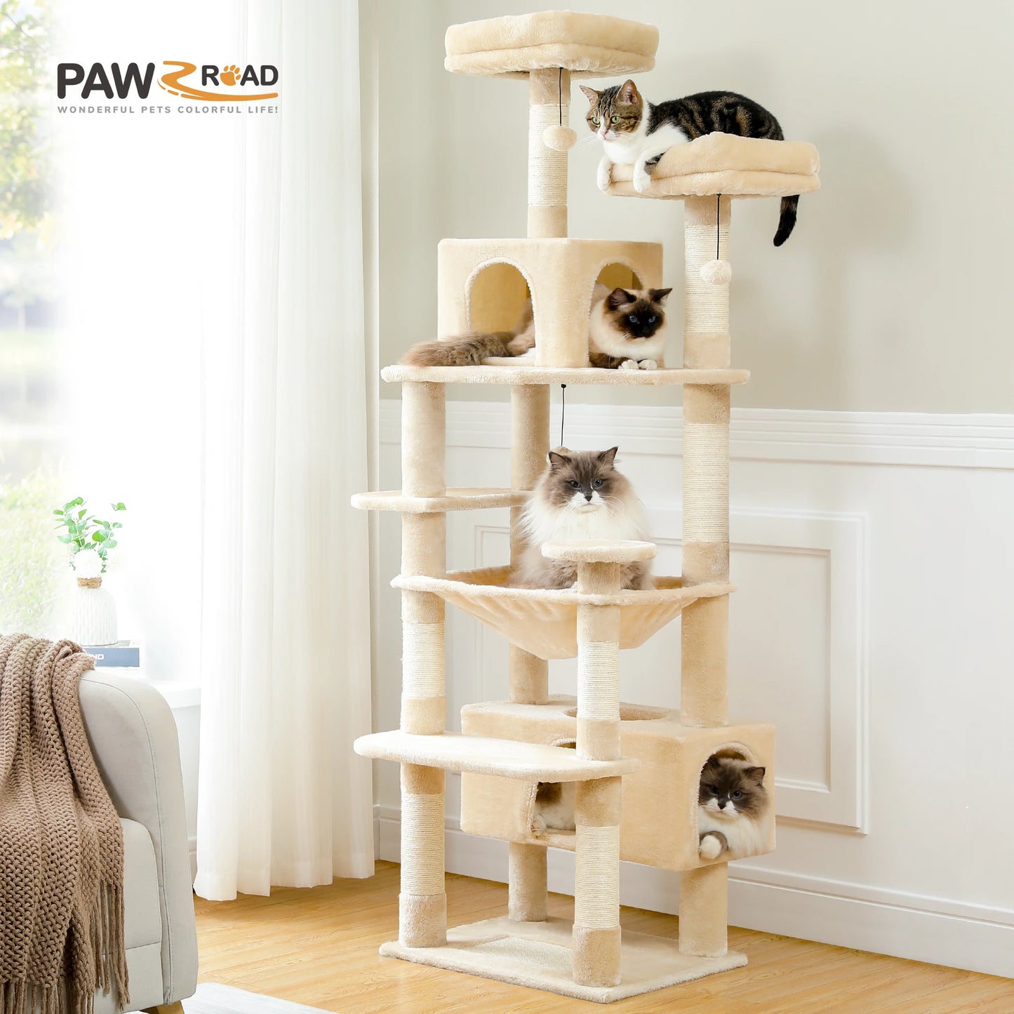 Large Cat Tower With Sisal Posts Multi Level Indoor Cozy