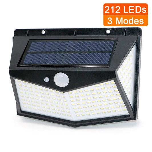 4 Sides 212 LEDs 3 Modes Glow PIR Motion Sensor Solar Wall Lamp Garden Solar Energy Lamp Always On At Night Outdoor Street Light