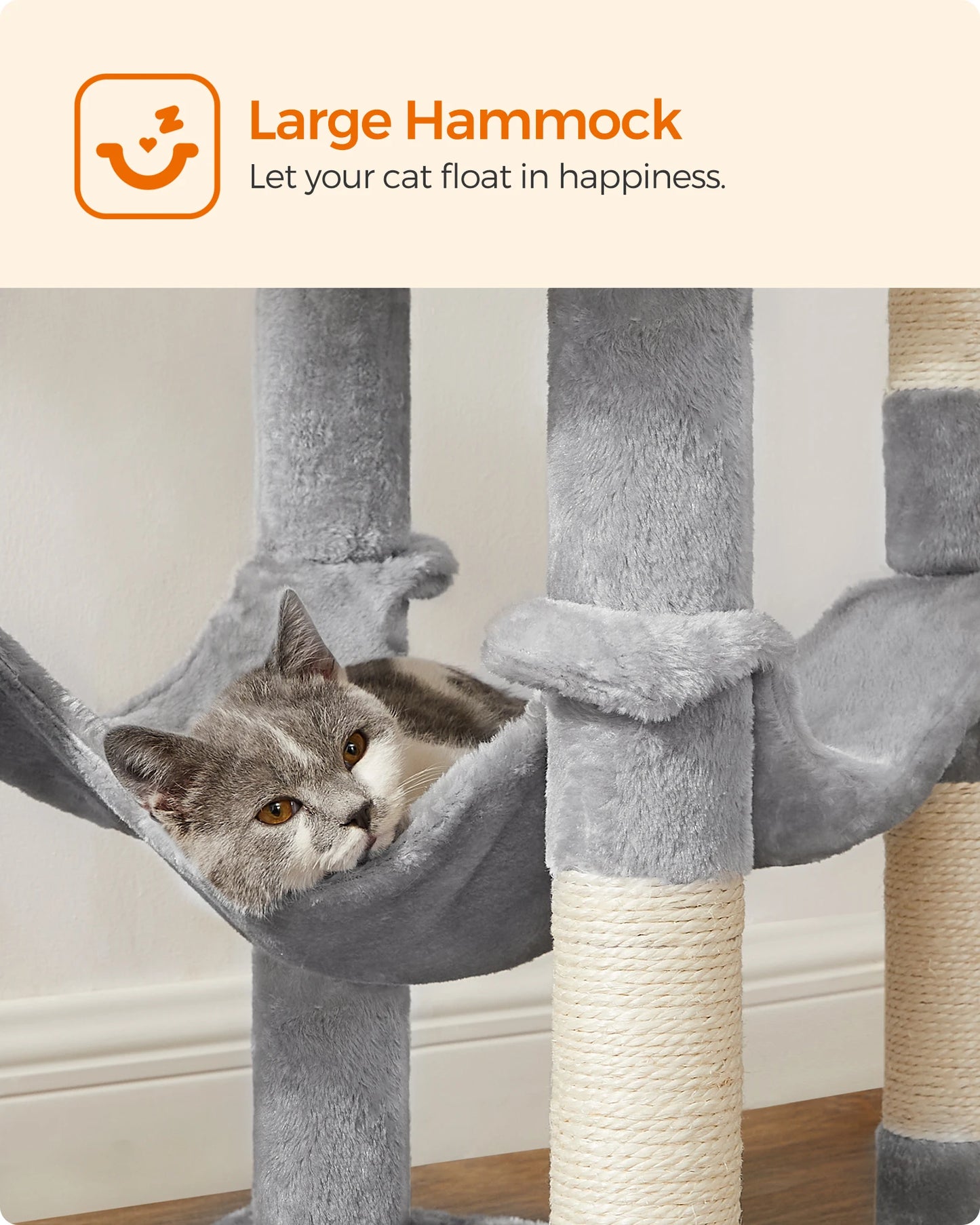 Feandrea 56 Inch Multi Level Cat Tree Condo With Hammock