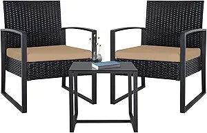 3 Pieces Patio Bistro Sets, Outdoor Wicker Furniture Set,Rattan Conversation with Coffee Table for Yard Balcony Garden,Brown Cus