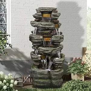 30.7 Inches Outdoor Water Fountain 6-Tiers Rock Waterfall