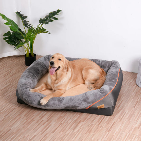 Jumbo Large Orthopedic Dog Bed Memory Foam Quilted Bolstered Pet Sofa Elevated Cushion Warm Waterproof Mattress