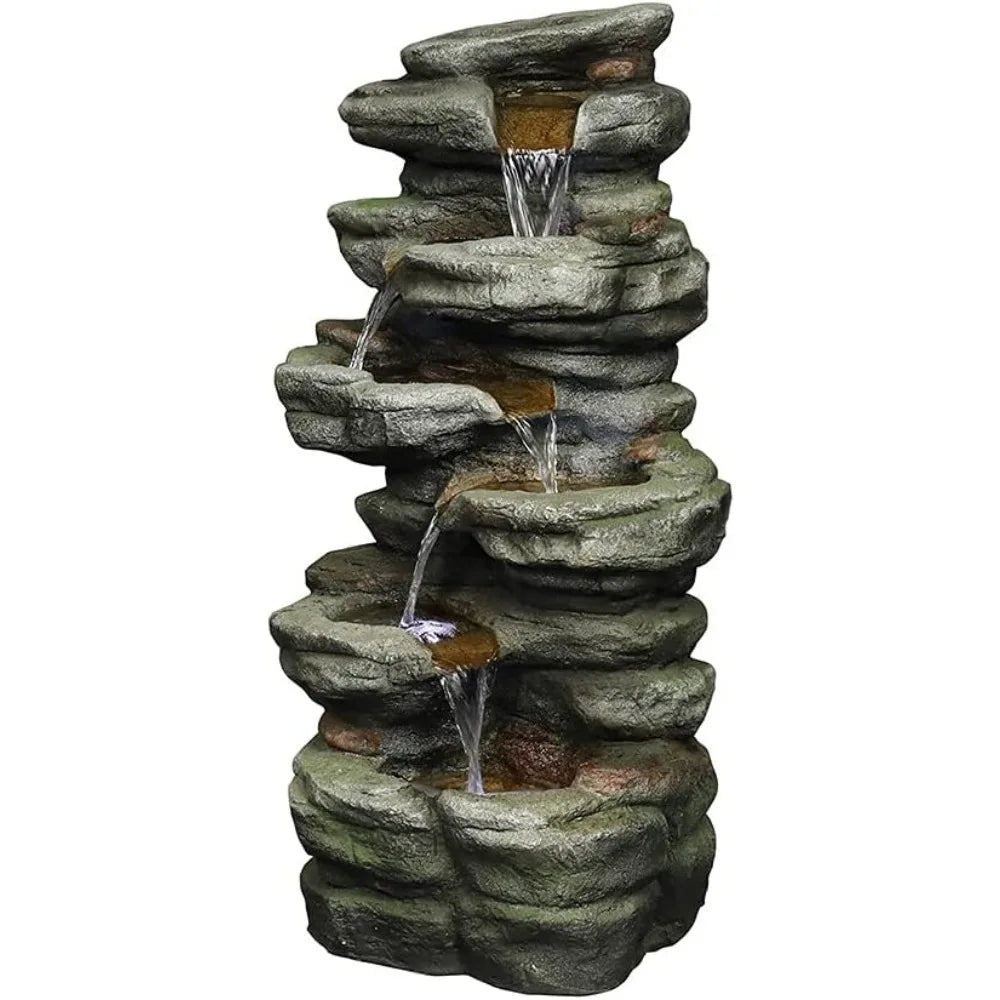 30.7 Inches Outdoor Water Fountain 6-Tiers Rock Waterfall