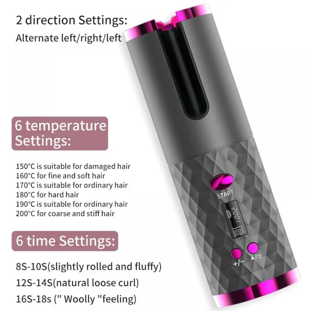 Wireless Curling Iron Cordless Curling Wand Adjustable Temperature Fast Heating Long-Lasting Battery Portable Travel Hair Styler