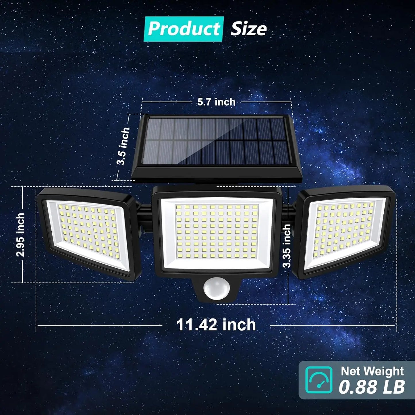 IP65 Waterproof Triple Head Outdoor Solar Light 2500LM