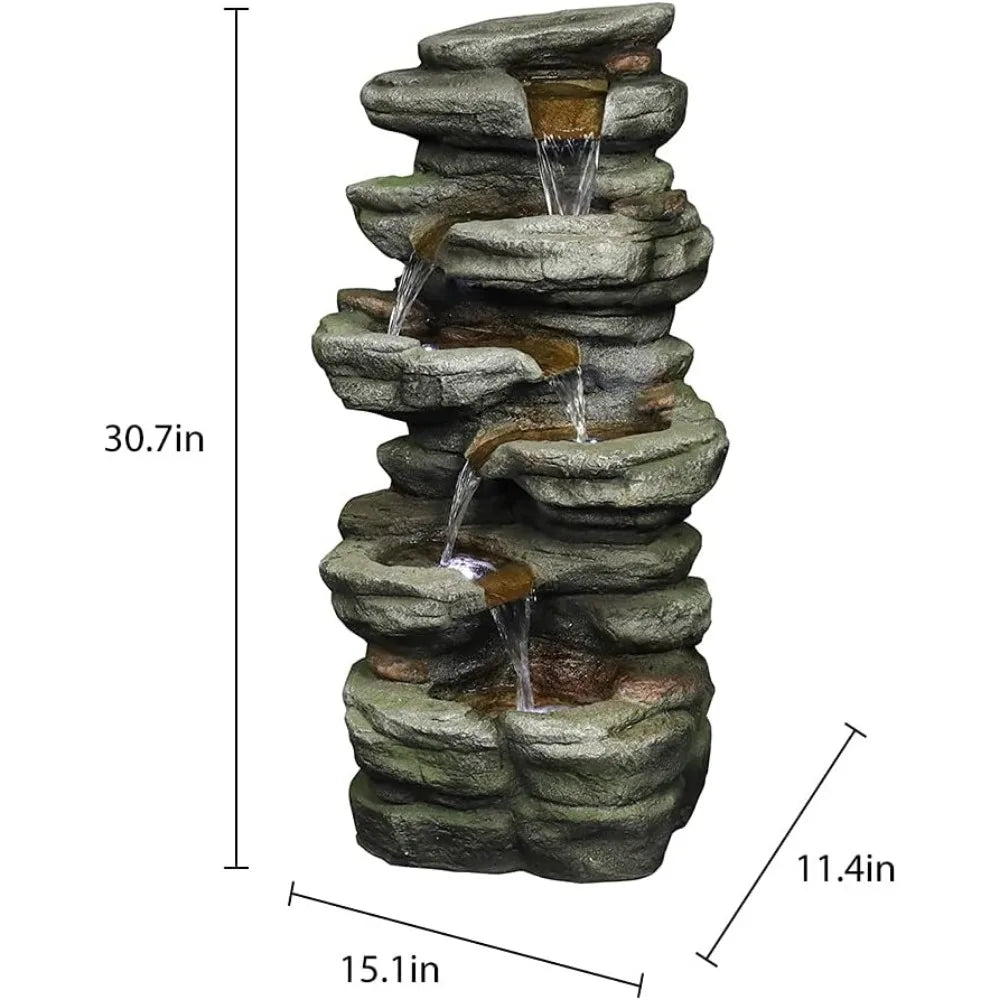 30.7 Inches Outdoor Water Fountain 6-Tiers Rock Waterfall