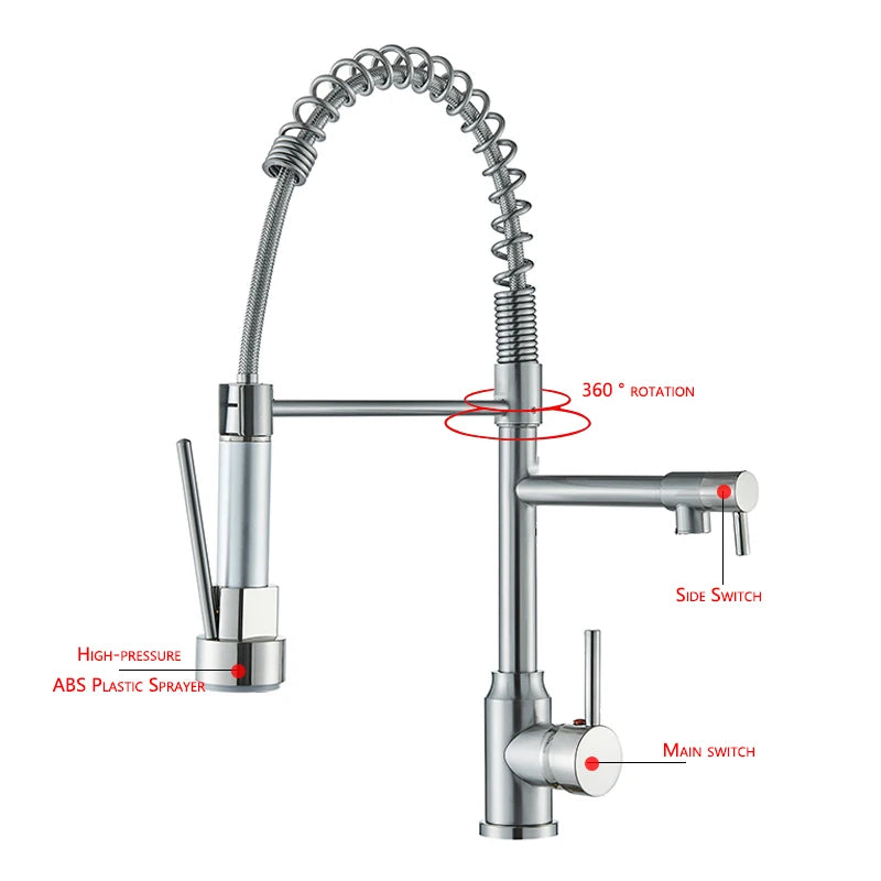 Nickel Faucet Pull Down Hot Cold Water Mixer 360 Rotation