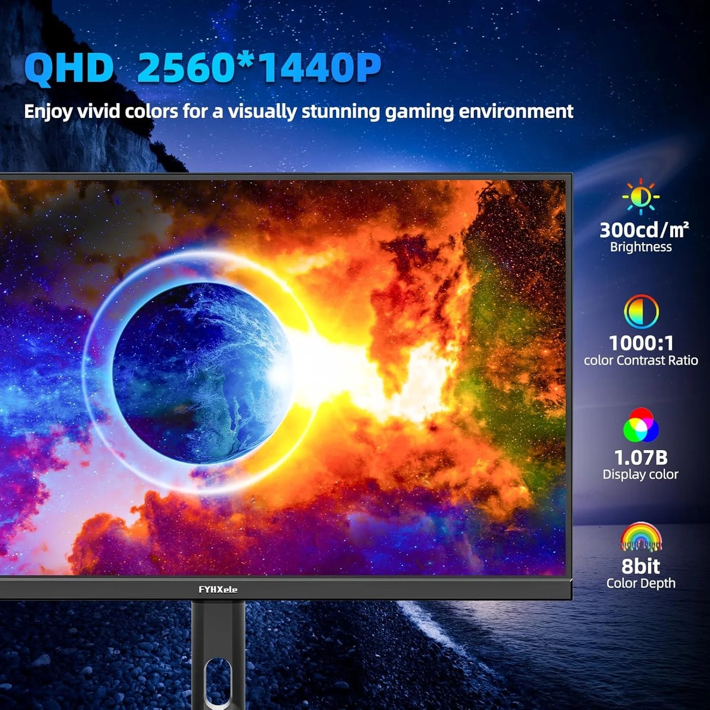 FYHXele 27Inch Gaming Monitor 300Hz QHD FreeSync Ultra Slim