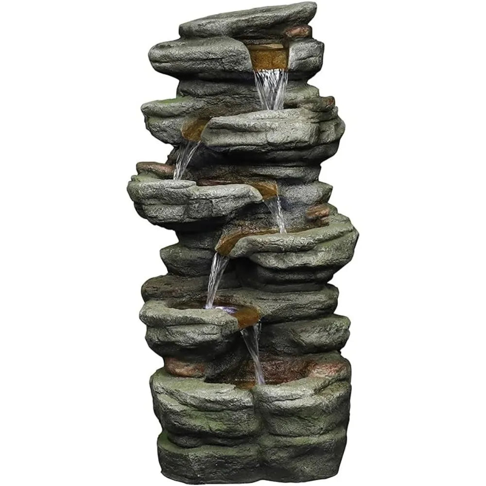 30.7 Inches Outdoor Water Fountain 6-Tiers Rock Waterfall