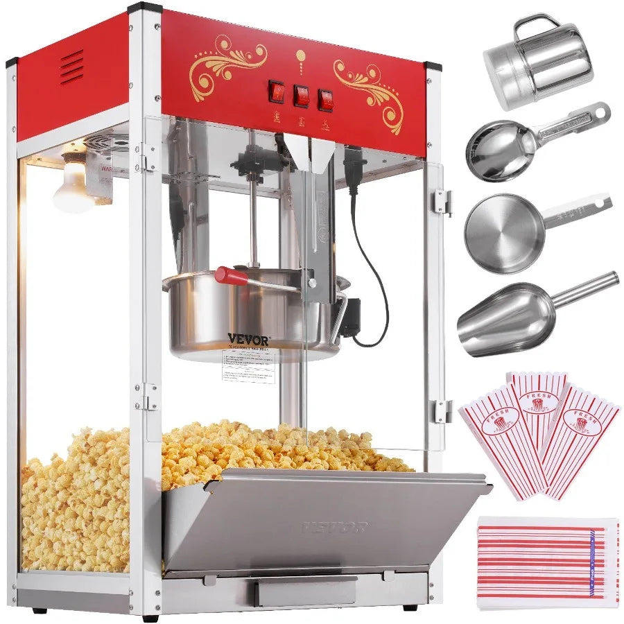 Electric 1615W Red Countertop Popcorn Popper Machine 16 Oz Popcorn Maker For Home Kitchen