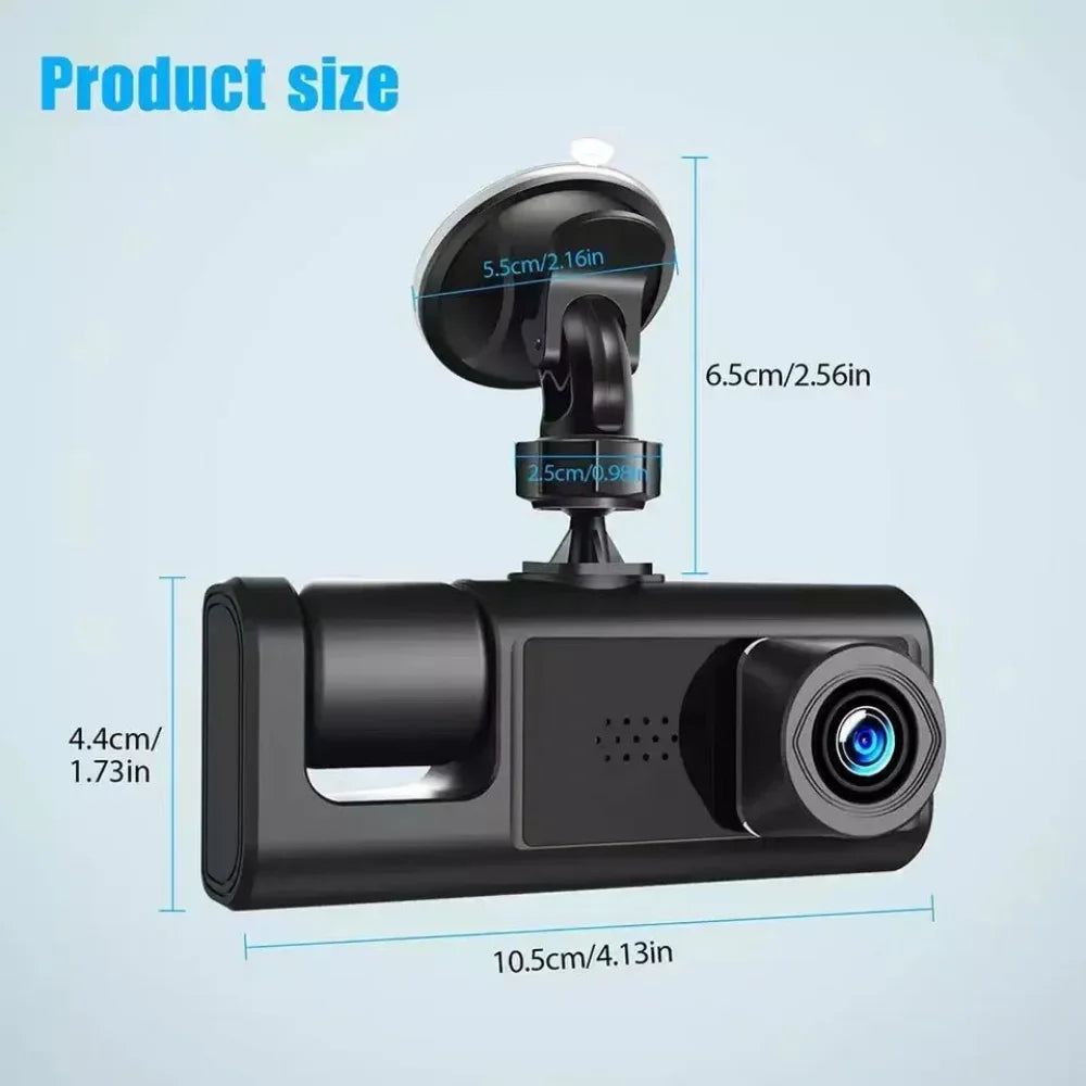 3 Camera Lens Car DVR 3 Channel Dash Cam HD 1080P Dual Lens Dashcam Video Recorder Black Box