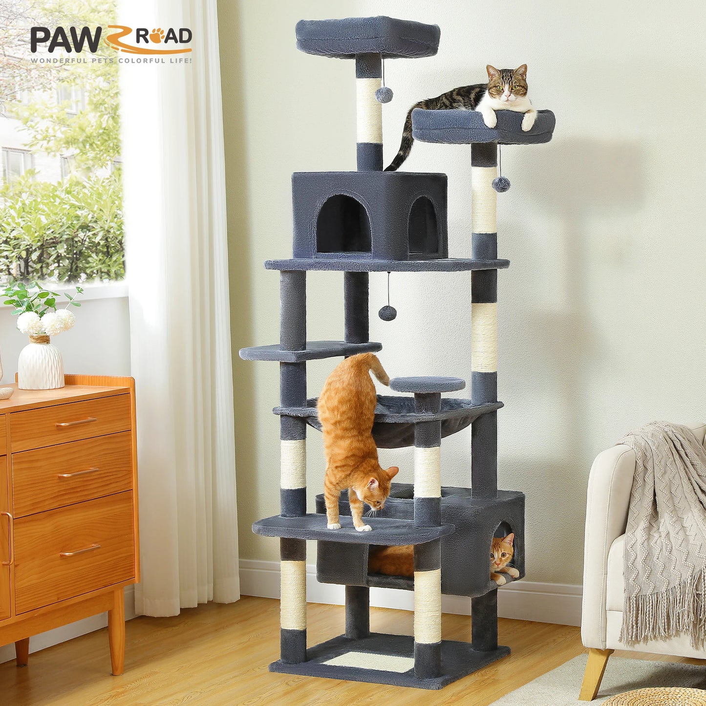 Large Cat Tower With Sisal Posts Multi Level Indoor Cozy