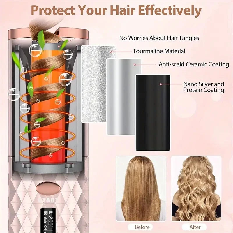 Portable Wireless Hair Curler for Waves & Curls LED Display