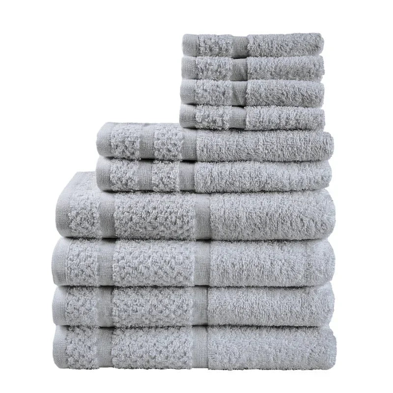 10 Piece Towel Set With Upgraded Softness And Durability 100 Percent Cotton Bath Towels Grey Plaid Pattern