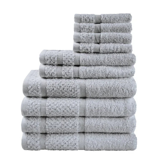 10 Piece Towel Set With Upgraded Softness And Durability 100 Percent Cotton Bath Towels Grey Plaid Pattern