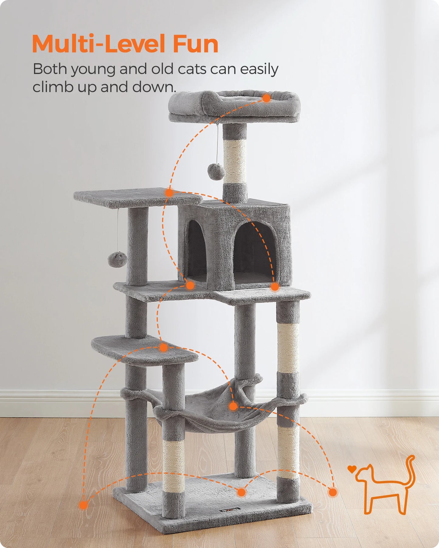 Feandrea Cat Tree 56.3 Inch Cat Condo With Scratching Posts
