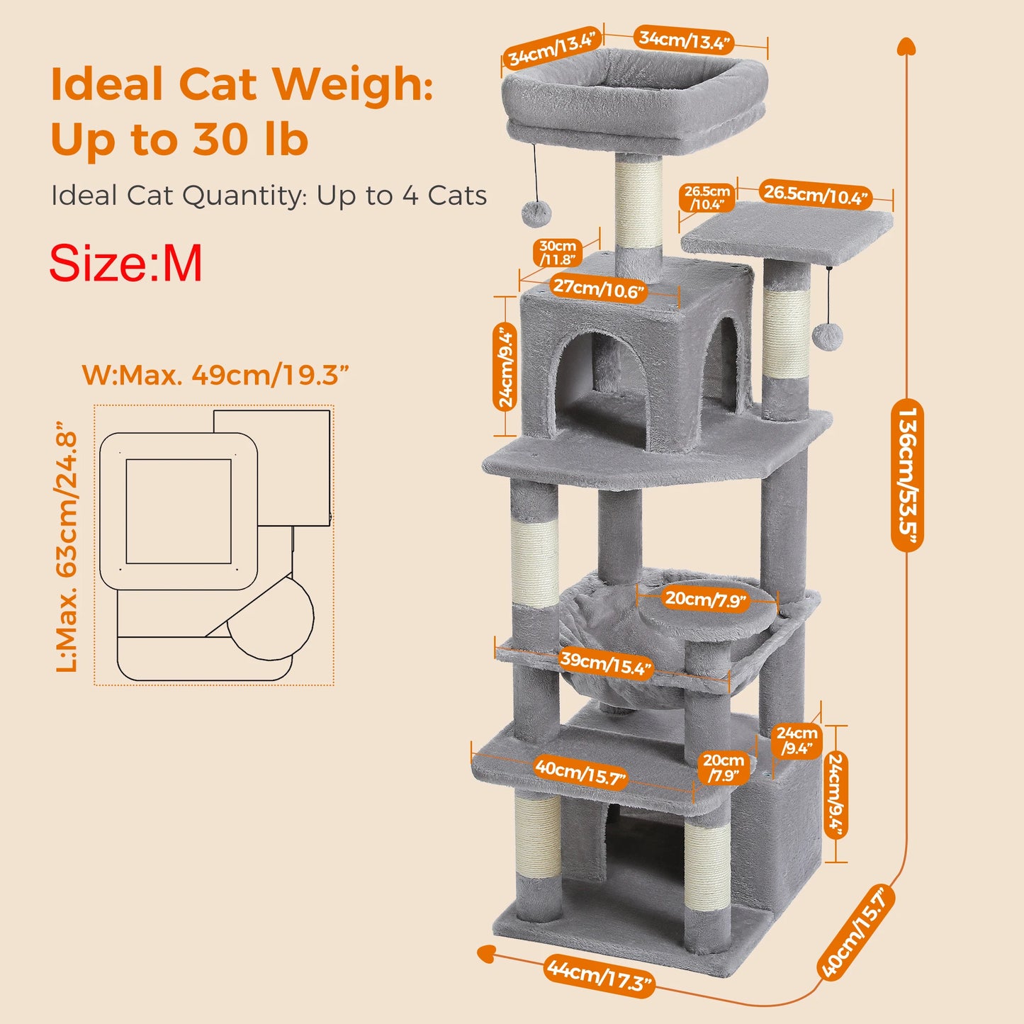 Large Cat Tower With Sisal Posts Multi Level Indoor Cozy