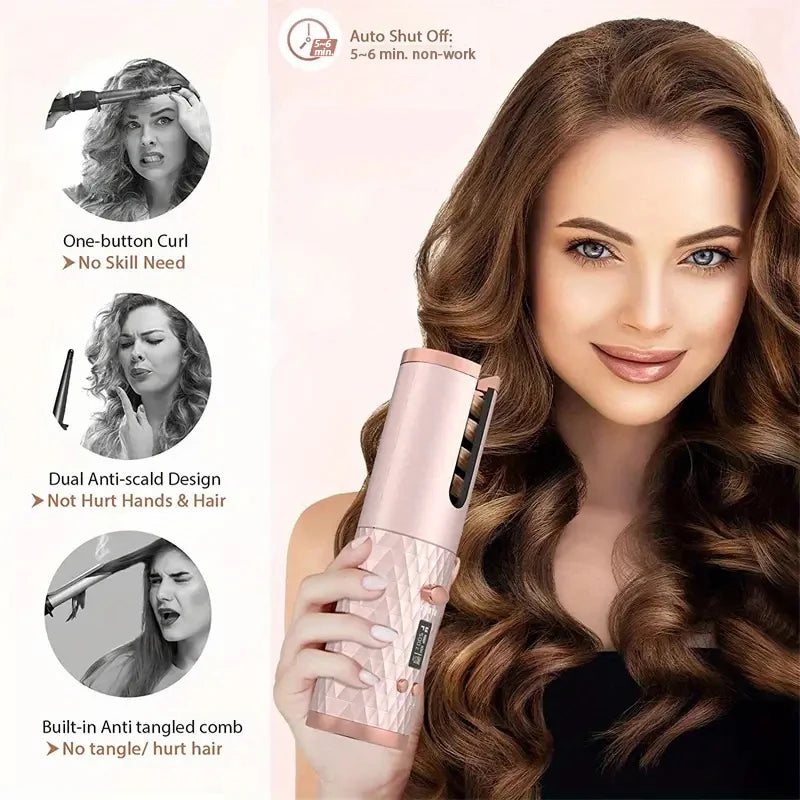Portable Wireless Hair Curler for Waves & Curls LED Display