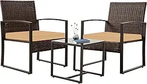 3 Pieces Patio Bistro Sets, Outdoor Wicker Furniture Set,Rattan Conversation with Coffee Table for Yard Balcony Garden,Brown Cus