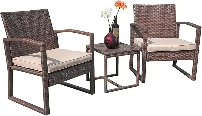 Outdoor Patio Furniture Set， 3 Pieces , Modern Bistro Set with Coffee Table,  3 Pieces Outdoor Patio Furniture Set