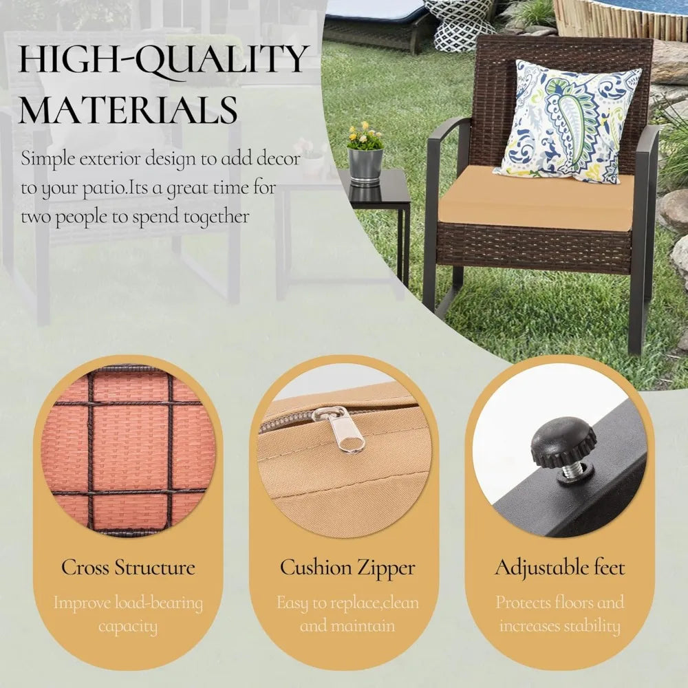 3 Pieces Patio Bistro Sets, Outdoor Wicker Furniture Set,Rattan Conversation with Coffee Table for Yard Balcony Garden,Brown Cus