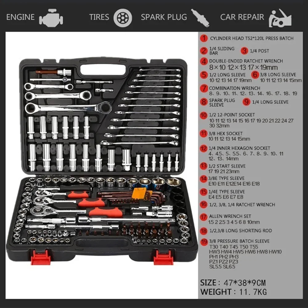 151 Pcs Car Repair Tool Box Spanner Chrome Vanadium Hand Tools And Ratchet Wrench Socket Set Combination Kit