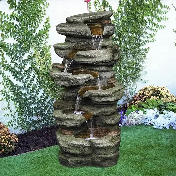 30.7 Inches Outdoor Water Fountain 6-Tiers Rock Waterfall