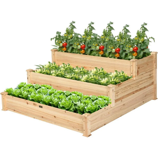 Giantex 3 Tier Raised Garden Bed Outdoor Planter Box Vegetable Flower Growing Box Elevated Wood Planting Kit