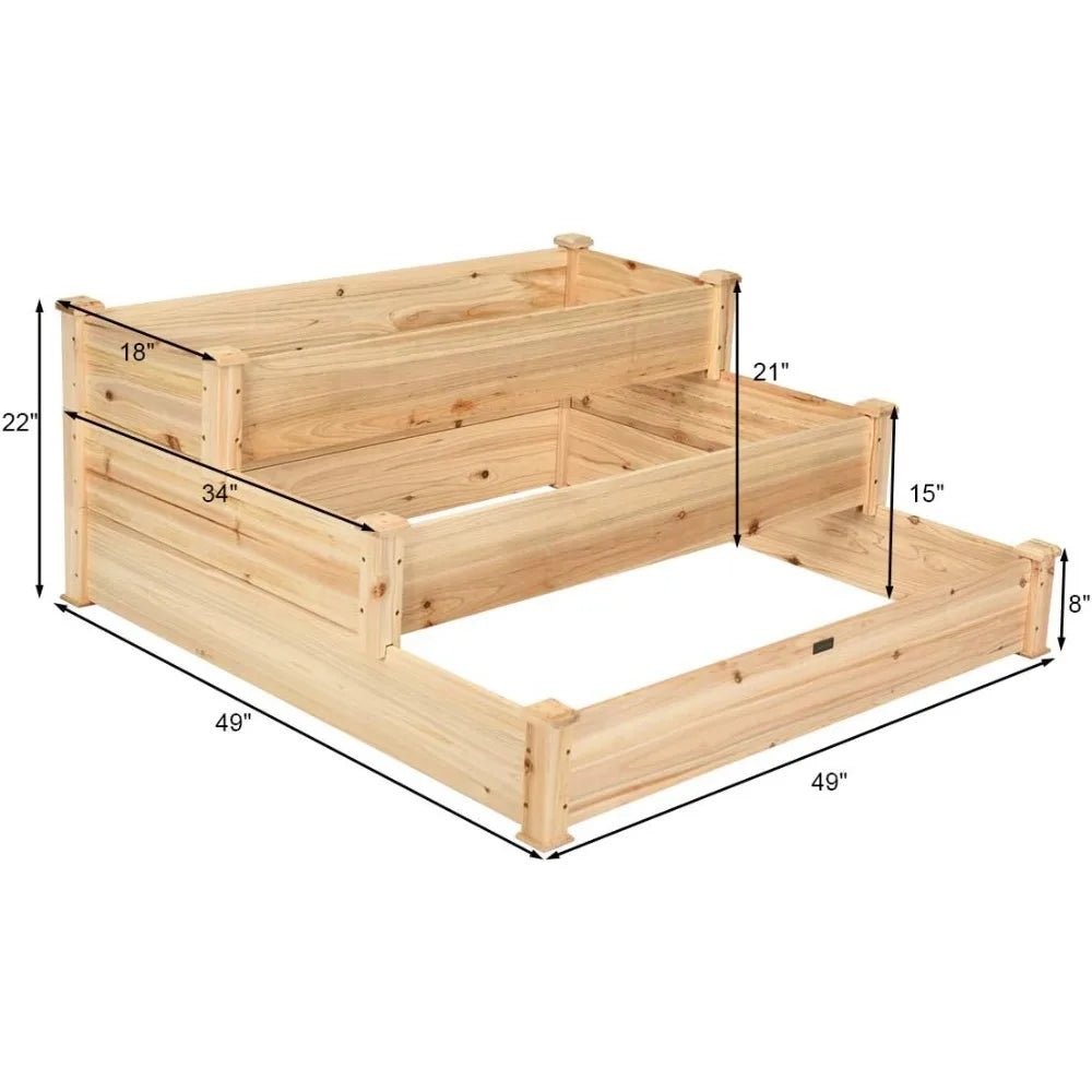 Giantex 3 Tier Raised Garden Bed Outdoor Planter Box Vegetable Flower Growing Box Elevated Wood Planting Kit