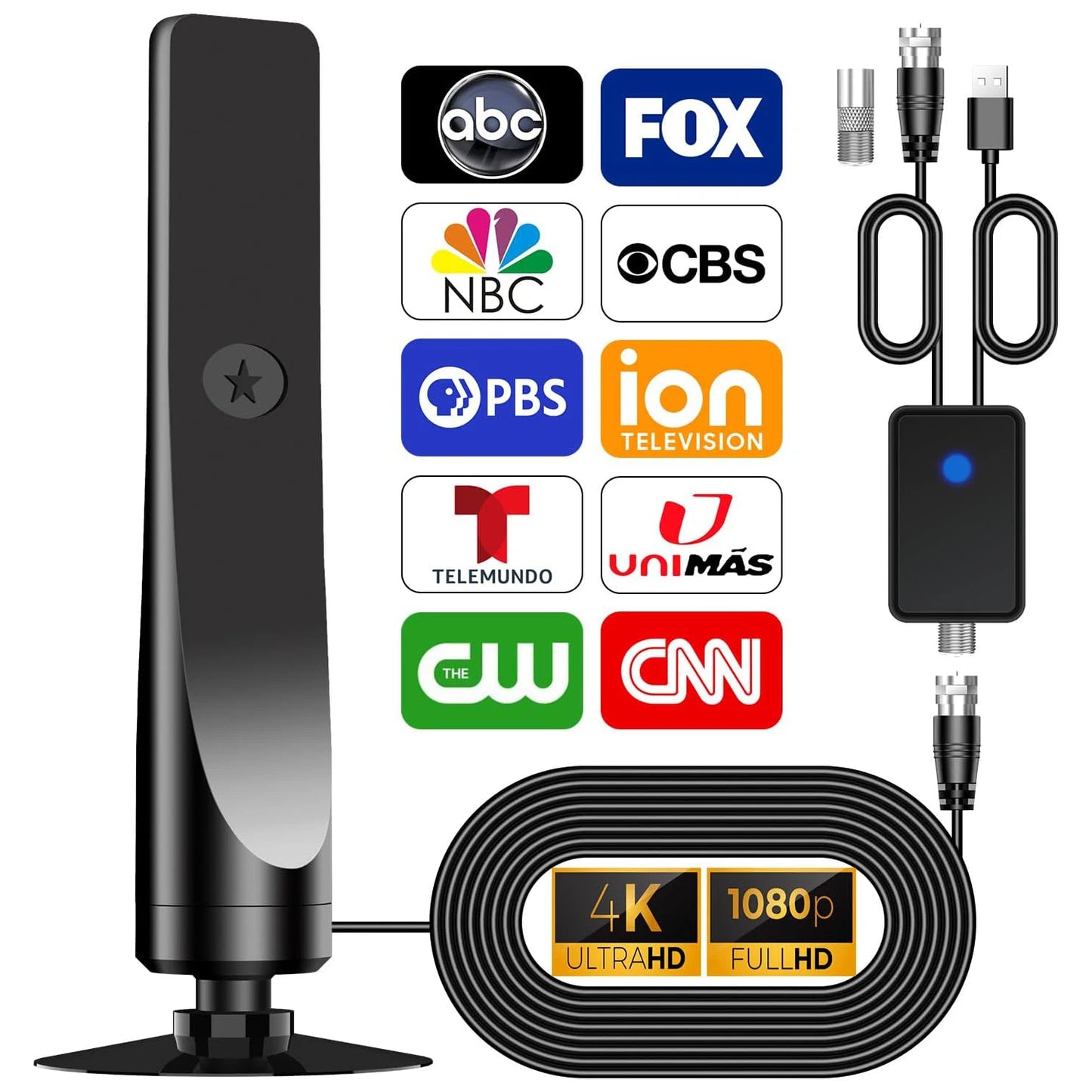 6000 Miles HD TV Antenna for Smart TVs and All Digital TVs with 4K 8K Support and 36DB Signal Booster