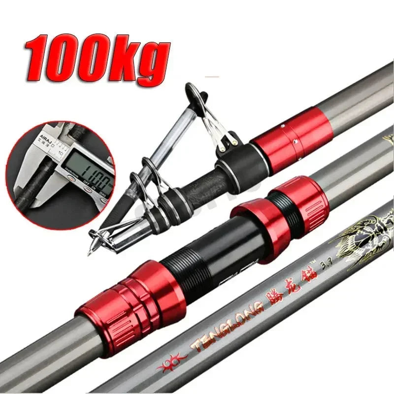 2.7-4.5M Carbon Fishing Rod 100kg Superhard Long Distance Telescopic Sea Boat Fishing Gear