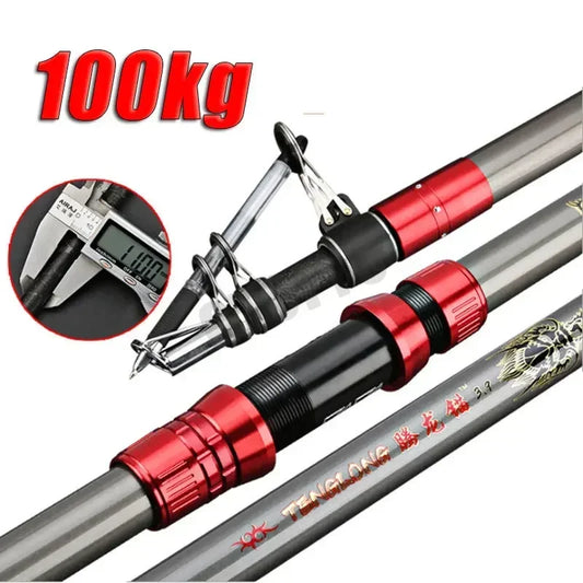 2.7-4.5M Carbon Fishing Rod 100kg Superhard Long Distance Telescopic Sea Boat Fishing Gear