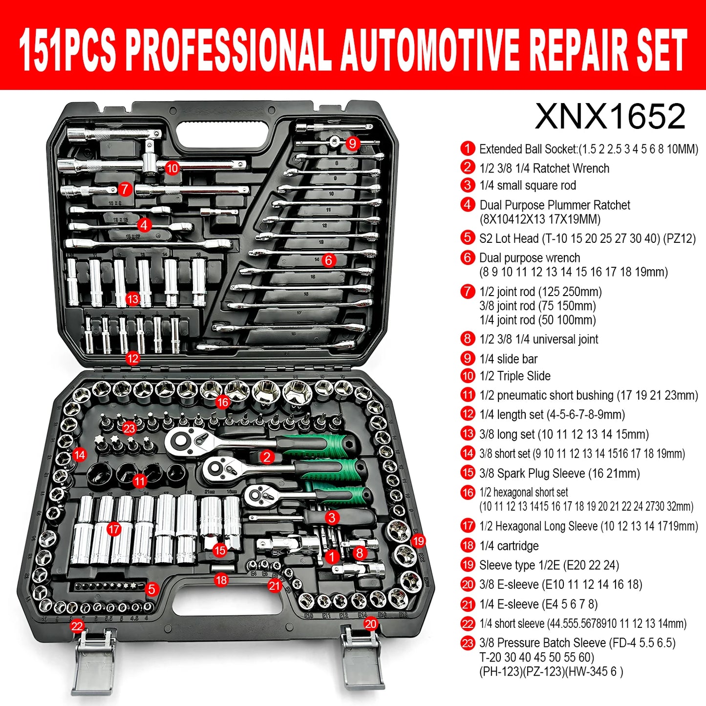 151 Pieces Drive Socket Set with 1/2 1/4 3/8 Inch Ratchet Wrench for Home and Automobile Maintenance