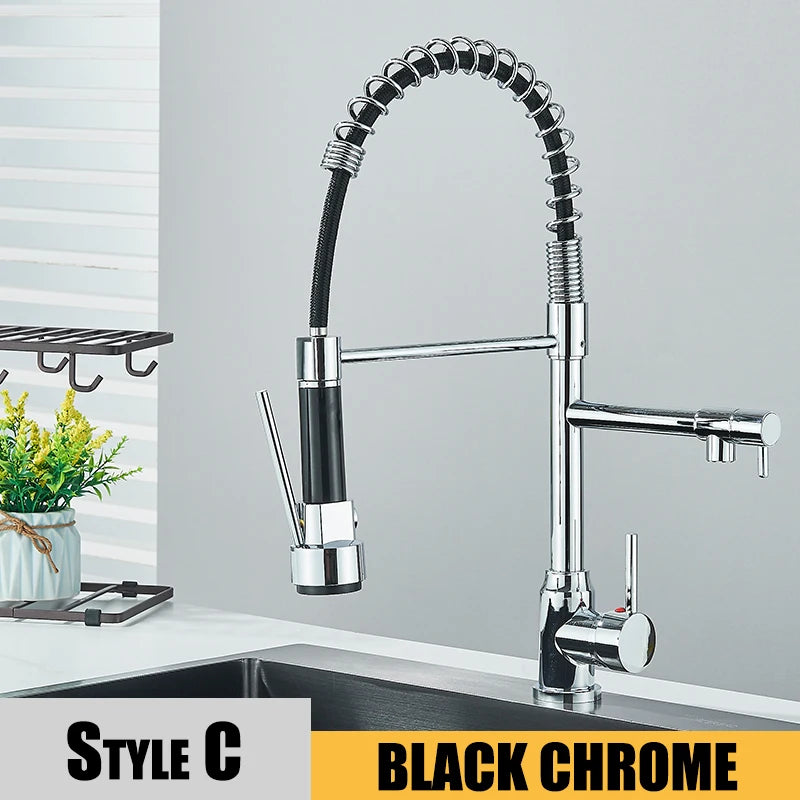 Nickel Faucet Pull Down Hot Cold Water Mixer 360 Rotation