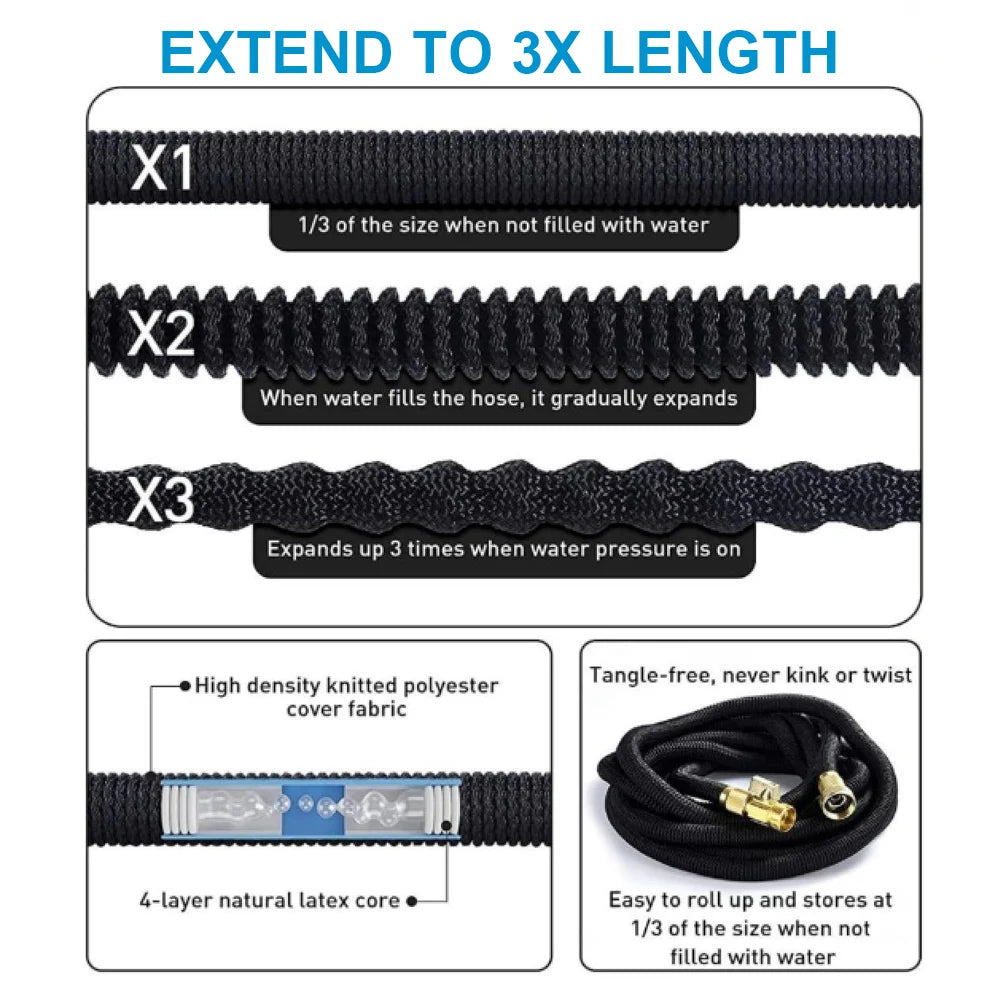 50/100ft Garden Water Hose Expandable Metal Connector High Pressure TPE Reel Magic Water Pipes for Garden Hose Farm Irrigation
