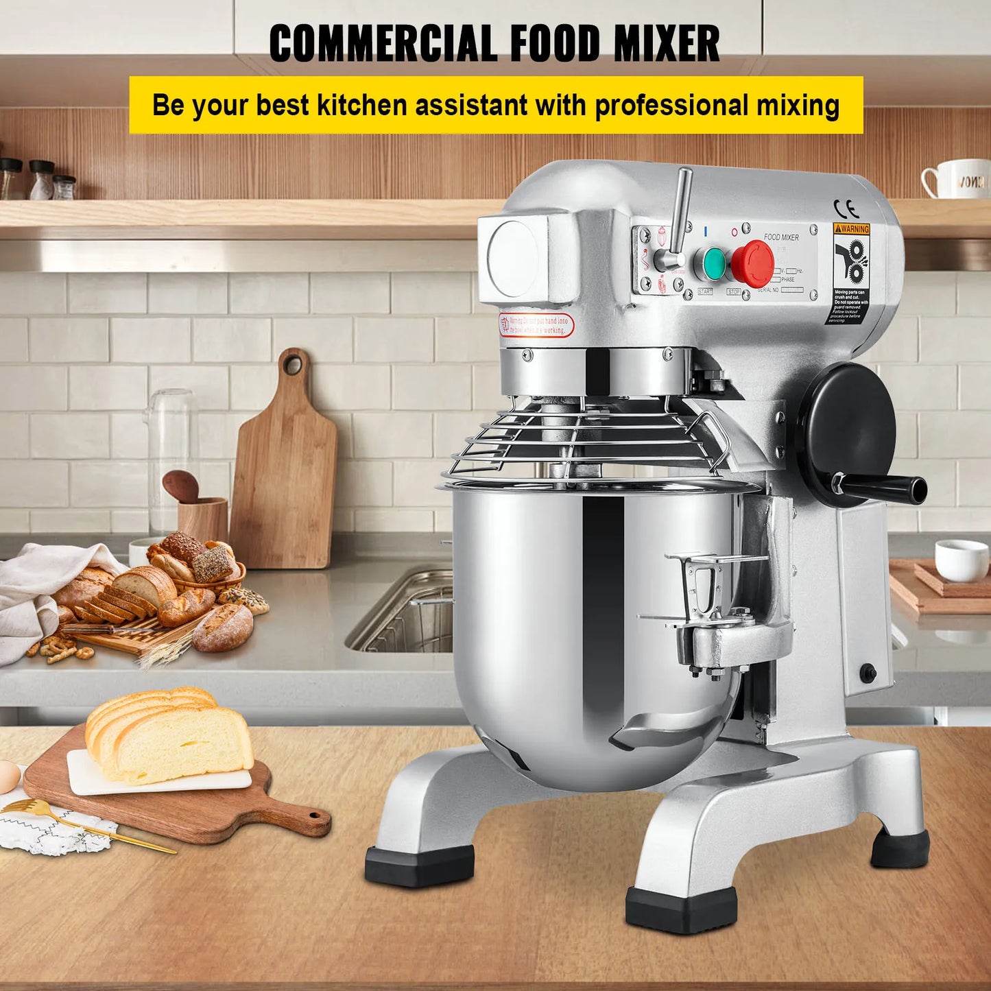 VEVOR Electric Dough Machine 10/15/20/30Qt Stainless Steel Commercial Cream Egg Whisk Mixer Processor Kitchen Food Stand Blender