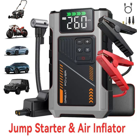 Portable Car Jump Starter With Air Compressor 3000A Peak For 7.5L Gas And 6.5L Diesel Battery Pack With 150 PSI Tire Inflator