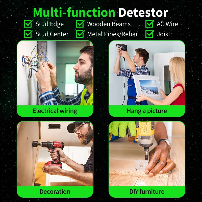 R&D New Stud Finder Wall Scanner Cable Wires Depth Tracker Wall Metal Detector Electronic Backlit Black AC Wood Finder